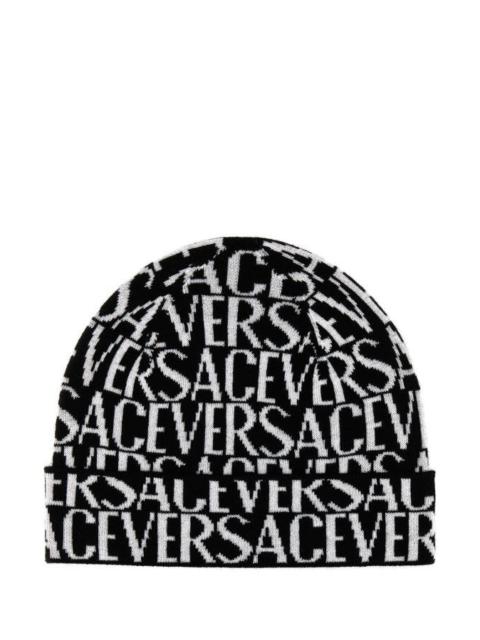 VERSACE two-tone intarsia-logo beanie