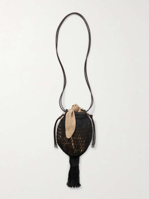 Lemaire + FILT 1860 Octopus leather-trimmed tasseled macramé shoulder bag Black