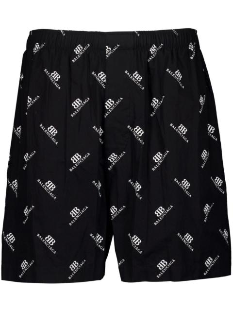BALENCIAGA logo-print cotton-poplin shorts