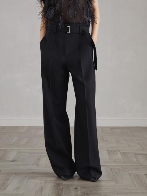 Malfilé virgin wool twill loose corset trousers with belt and monili