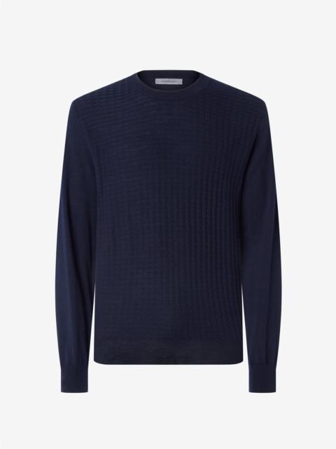 CORNELIANI Navy blue long-sleeved crew neck jumper made from extra fine pure wool