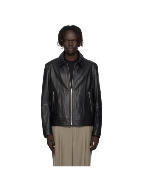 Black Regular-Fit Zip Leather Jacket