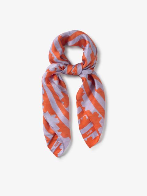 TOUS Mauve and orange silk Scarf TOUS Bear Stripes