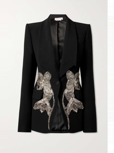 Alexander McQueen Crystal-embellished appliquéd crepe blazer