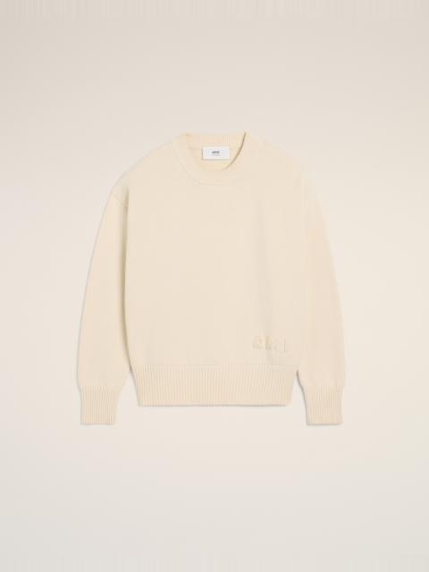AMI Paris BEIGE COTTON AMI EMBROIDERED CREWNECK SWEATER