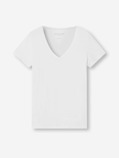 Derek Rose Women's V-Neck T-Shirt Lara Micro Modal Stretch White