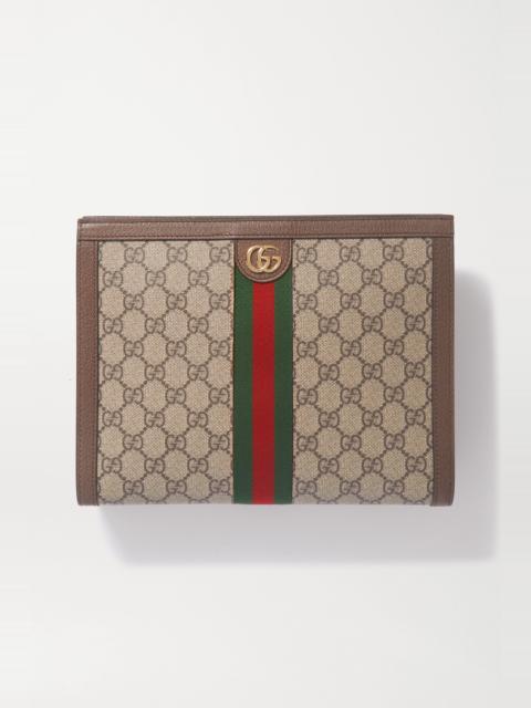GUCCI Ophidia textured leather-trimmed printed coated-canvas pouch