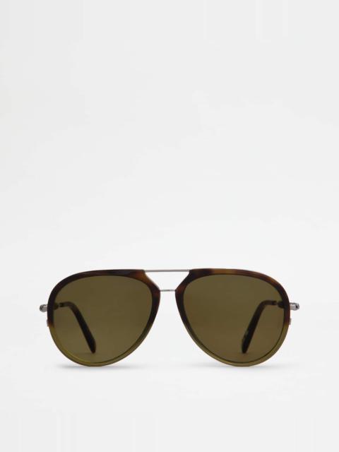 Tod's SUNGLASSES WITH TEMPLES IN LEATHER - GREY
