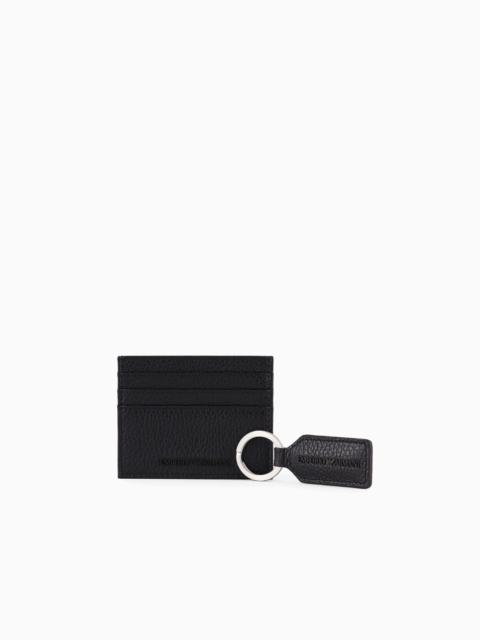 EMPORIO ARMANI Gift box with card holder and keyring in tumbled leather