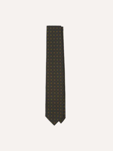 Drake's Navy Square Floral Medallion Print Wool-Silk Self Tipped Tie
