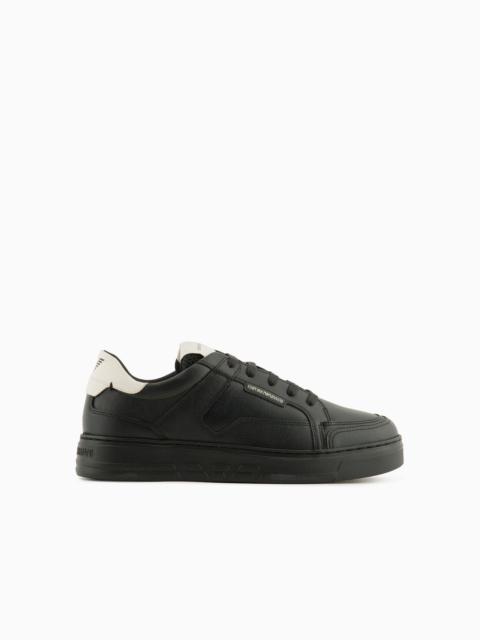 EMPORIO ARMANI Hammered-leather sneakers