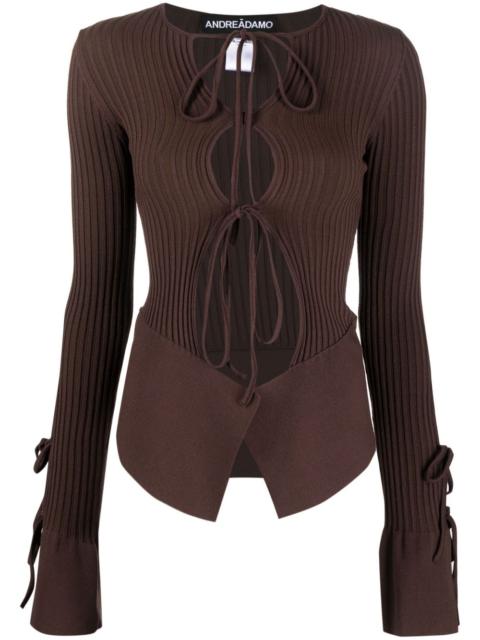 ANDREĀDAMO tie-fastening long-sleeve knitted top