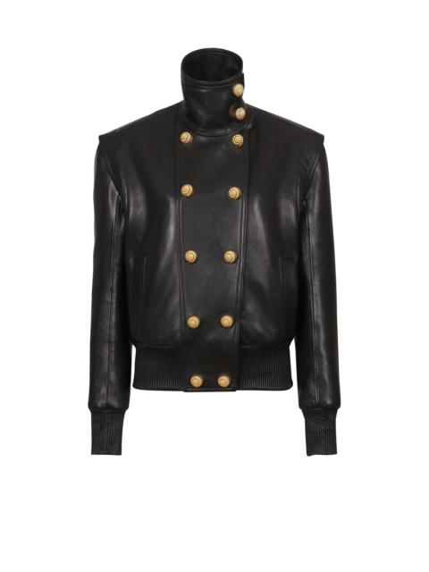 Balmain Lambskin leather aviator jacket with stand-up collar