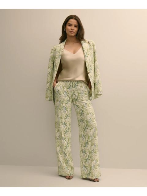 Brooks Brothers Crepe Botanical Print Wide-Leg Pants