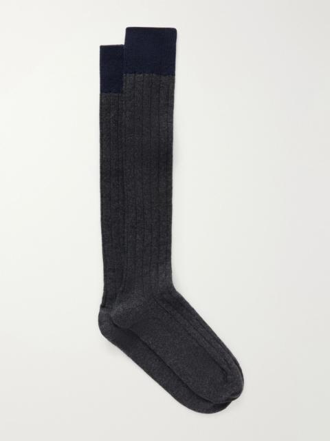 Johnstons of Elgin Ainsley two-tone cashmere-blend socks Charcoal