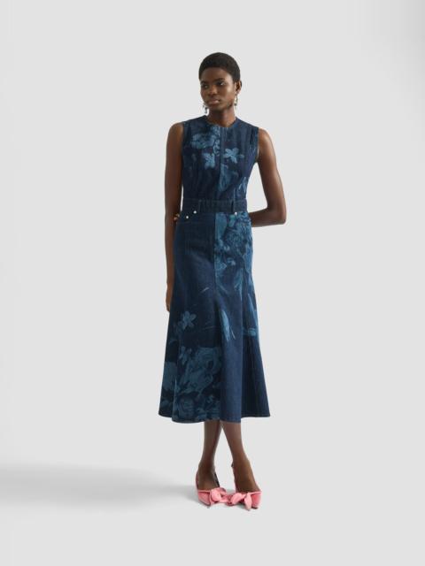 Erdem PRINTED DENIM SLEEVELESS MIDI DRESS