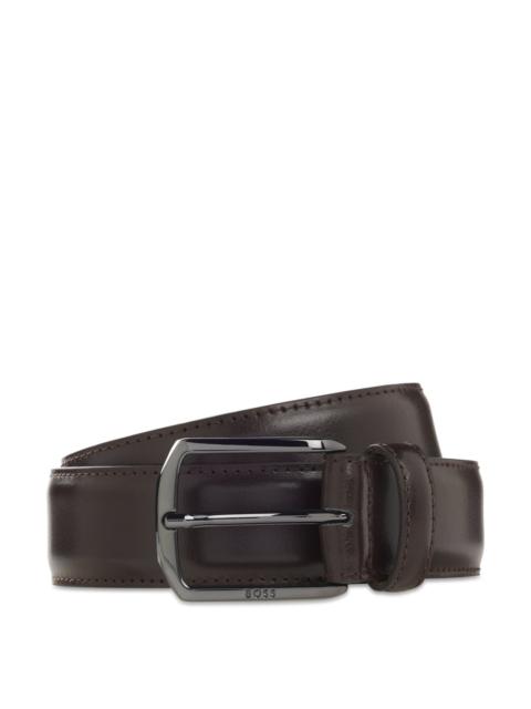 BOSS LEATHER BELT WITH SILVER-TONE HARDWARE AND DOUBLE B