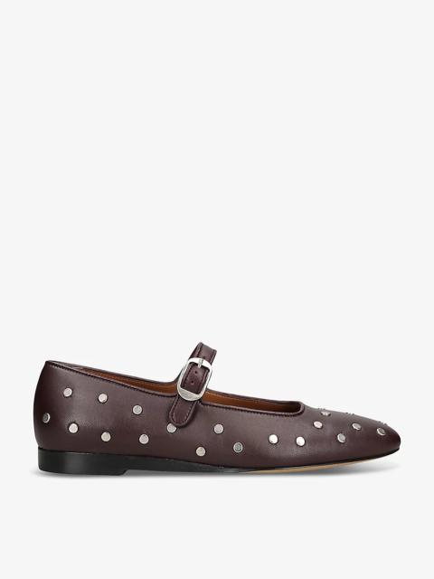 Studded single-strap leather Mary-Jane flats