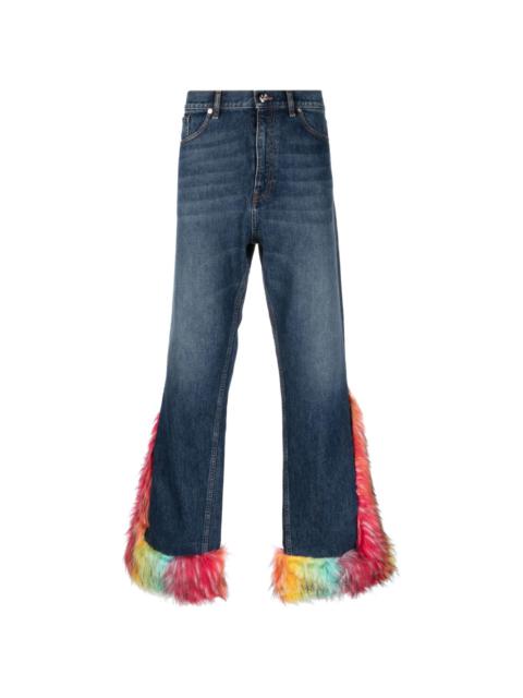 high-waisted faux-fur detailing jeans