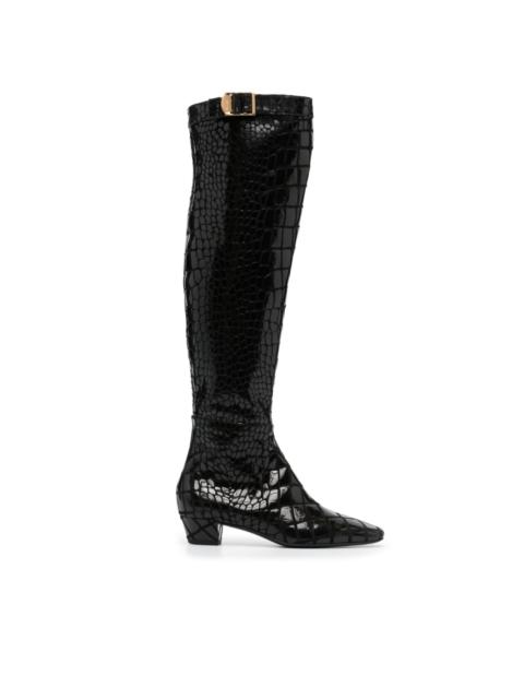 crocodile-effect calf-leather boots
