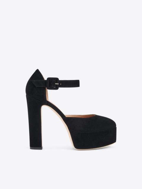MALONE SOULIERS Leila 130 Black Suede Platform Pumps