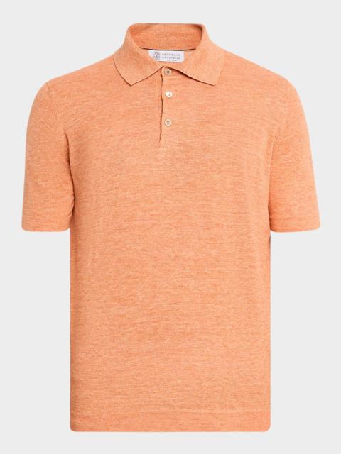 Brunello Cucinelli Men & apos;s Linen and Cotton Heathered Polo Shirt