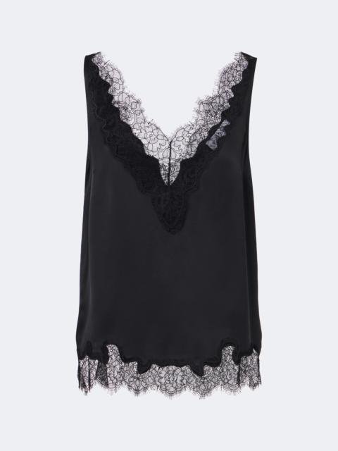 velvet Lace-trimmed silk satin top