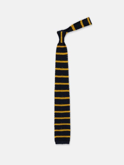 J. PRESS MADE-IN-ITALY NAVY & YELLOW BAR STRIPE SILK KNIT TIE