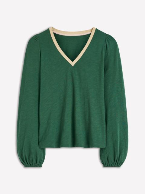 BODEN Metallic Trim V-neck Top-Trekking Green