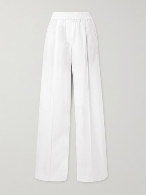 Brunello Cucinelli Pleated cotton-blend twill wide-leg pants White