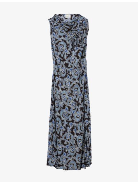 Claudie Pierlot Paisley-Print Sleeveless Satin Maxi Dress