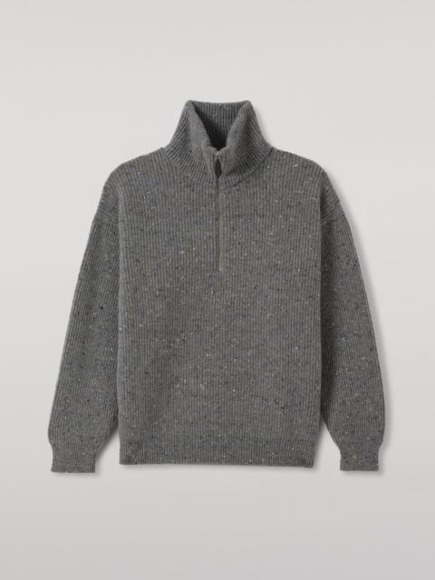 Johnstons of Elgin Kinnaird Grey Half Zip Donegal Cashmere Jumper