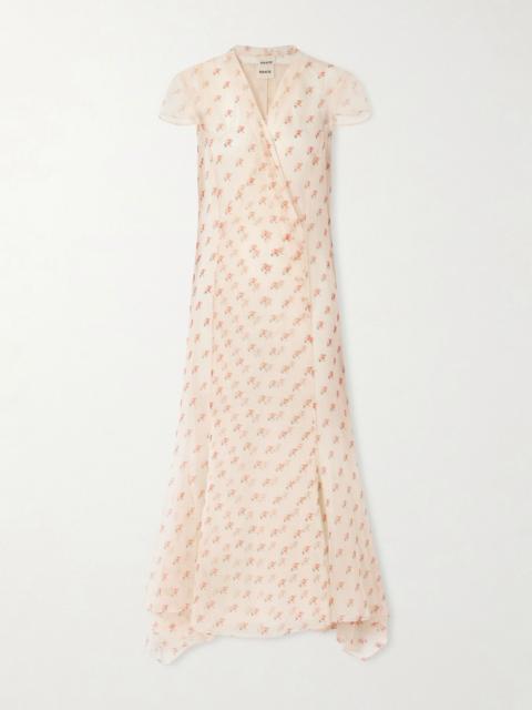 KHAITE Meera wrap-effect floral-print silk-organza midi dress Baby pink