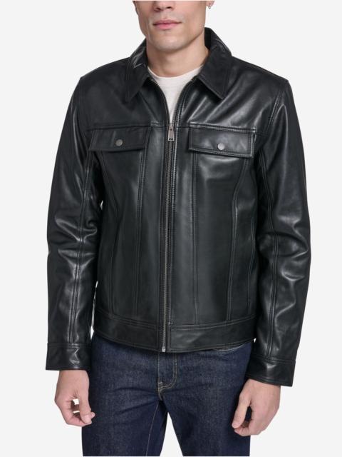 COLE HAAN Men's Leather Trucker Jacket