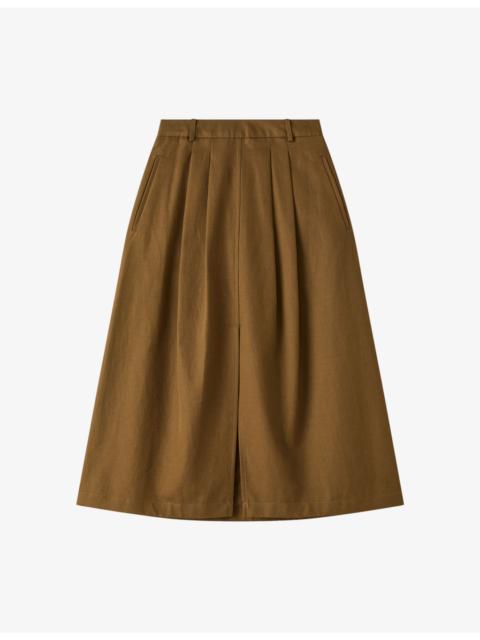 JOSEPH Kharis A-Line Cotton and Linen-Blend Midi Skirt