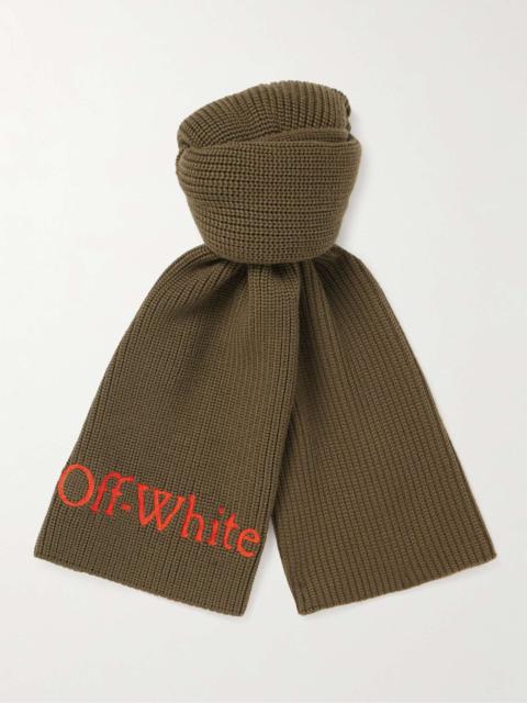 Off-White Bookish Logo-Embroidered Virgin Wool Scarf