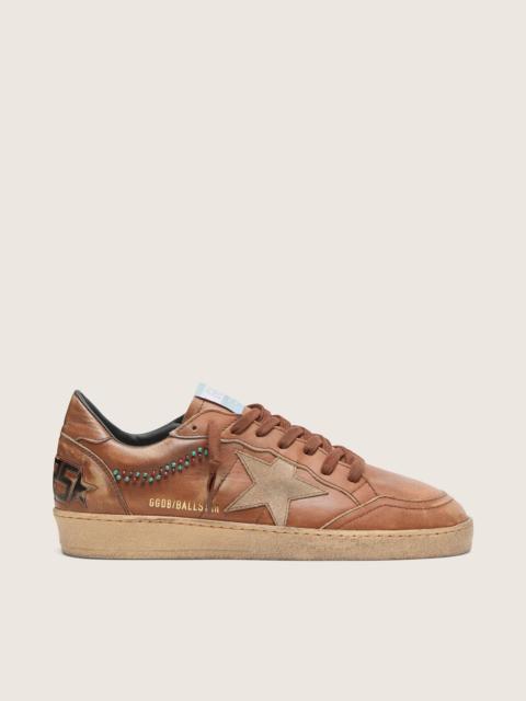 Golden Goose Men's Ball Star in brown leather with beige suede star and beads