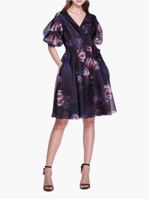 Marchesa SOFT ORGANZA WRAP MINI DRESS
