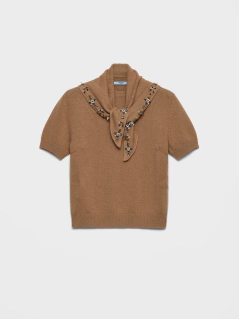 Prada Short-sleeved cashmere sweater with scarf