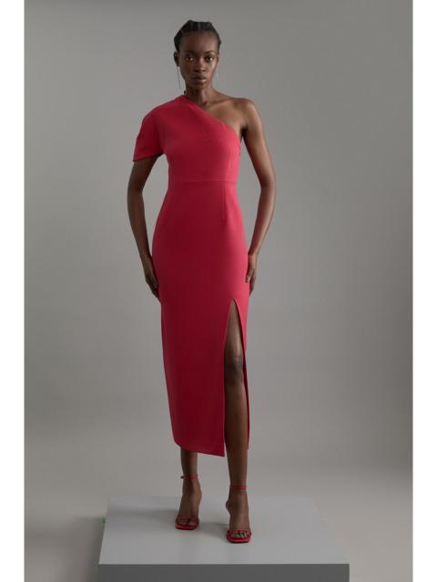 KAREN MILLEN Structured Crepe Asymmetric Cape Detail Tailored Midi Dress