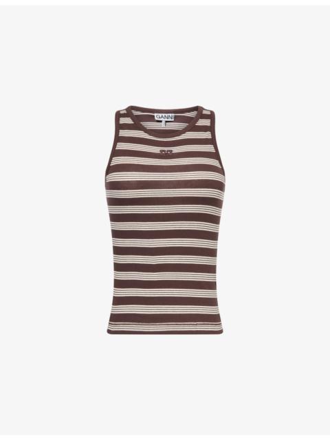 GANNI Striped Cotton-Rib Tank Top