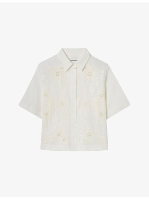 Claudie Pierlot Embroidered Short-Sleeved Cotton-Blend Shirt
