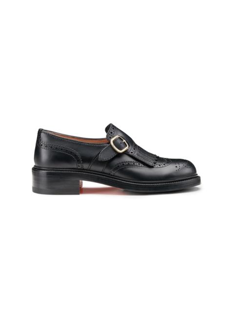 Santoni Women's black leather single monk strap shoe with frange