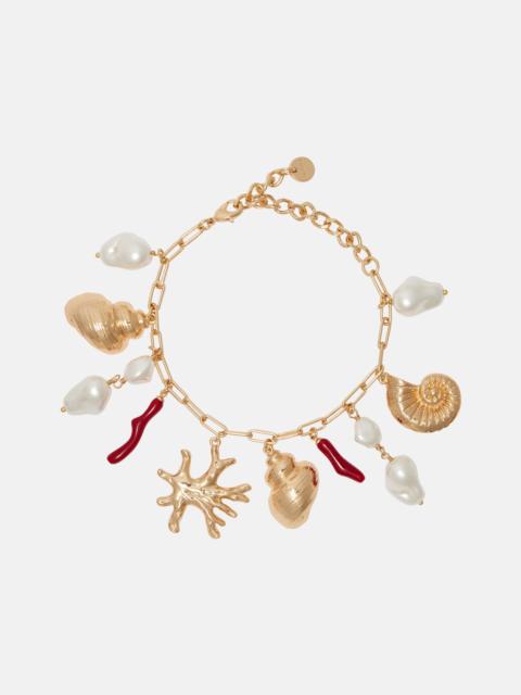self-portrait Faux pearl-embellished charm bracelet