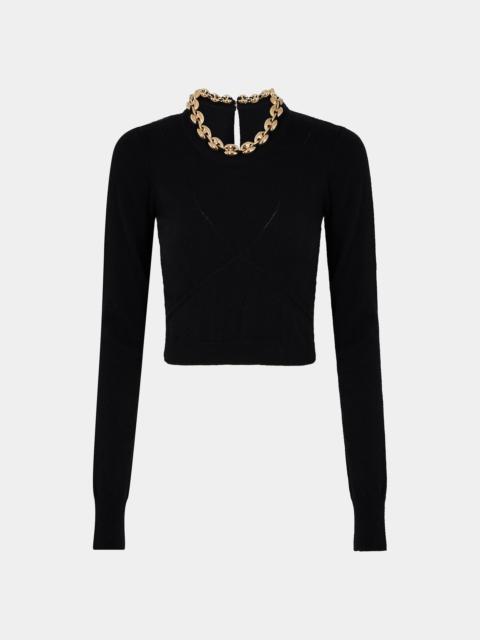 Paco Rabanne BLACK WOOL SWEATER WITH GOLD CHAIN