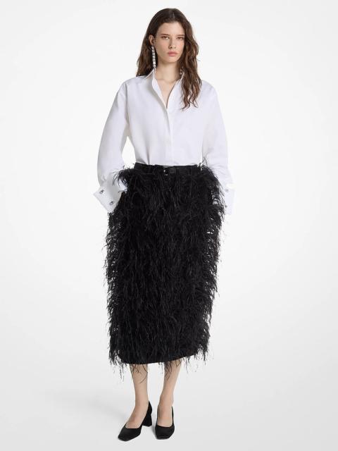 MICHAEL KORS COLLECTION Hand-Embroidered Feather Wool Gabardine Trouser Skirt