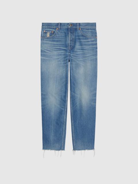 Washed organic denim pant with patch