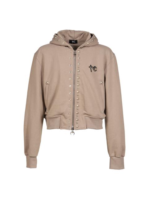 Thug Club TC STUDDED LINE CROPPED ZIP-UP HOODIE / BEIGE