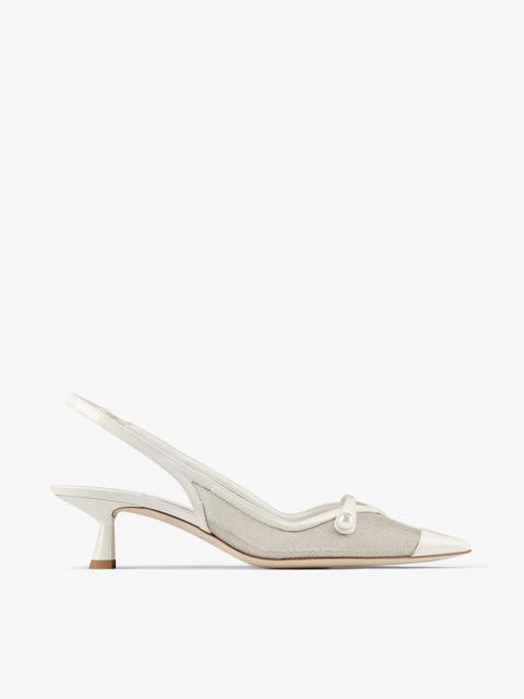 Amita 45
Latte and Champagne Patent and Metallic Mesh Sling Back Pumps