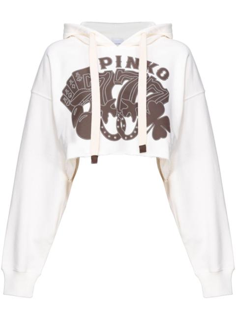 PINKO Y2K Cards cotton cropped hoodie